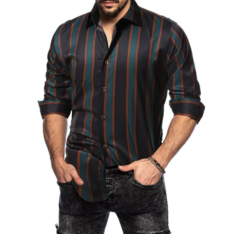Men's Lapel Striped Long Sleeve Shirt 62840408Z sold by Manly product image thumbnail 3