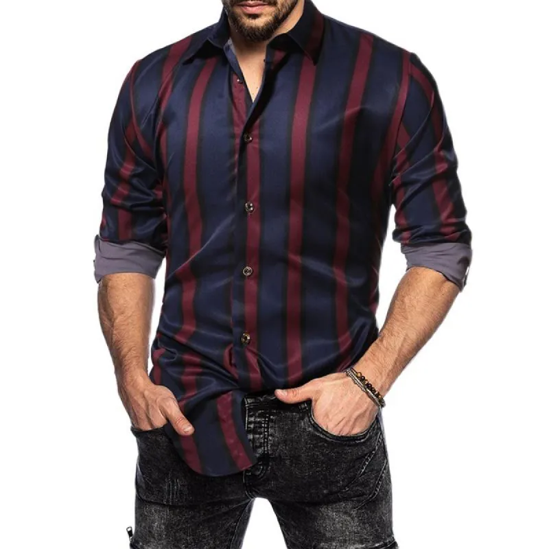 Men's Lapel Striped Long Sleeve Shirt 62840408Z sold by Manly