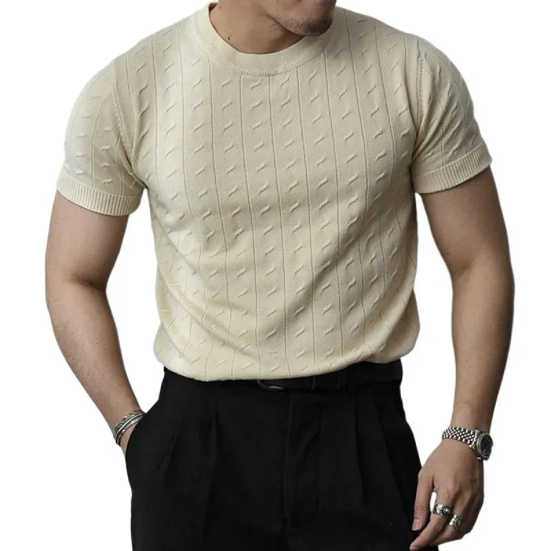 Men's Solid Color Knit Cable Round Neck Short Sleeve T-shirt 94618486Z sold by Manly