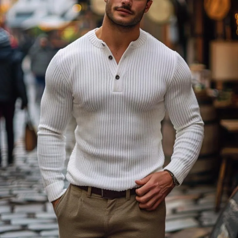 Men's Casual Solid Color Henley Collar Slim Fit Knit Pullover Sweater 59061417M sold by Manly product image thumbnail 2