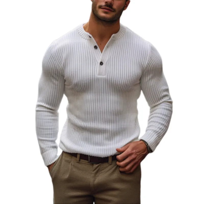 Men's Casual Solid Color Henley Collar Slim Fit Knit Pullover Sweater 59061417M sold by Manly