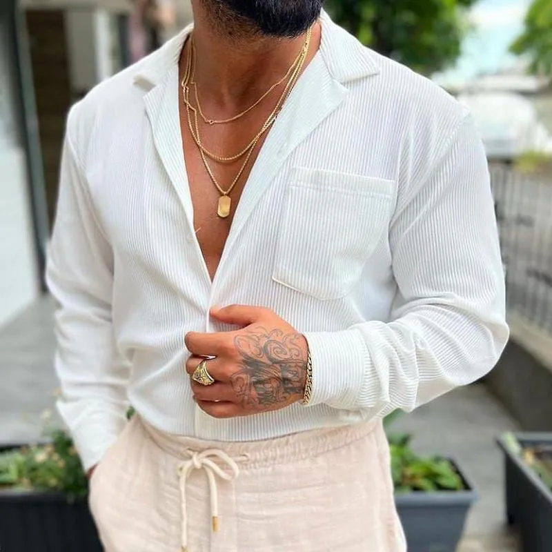 Men's Solid Color Thin Corduroy Lapel Long Sleeve Shirt 91539142Z sold by Manly product image thumbnail 2