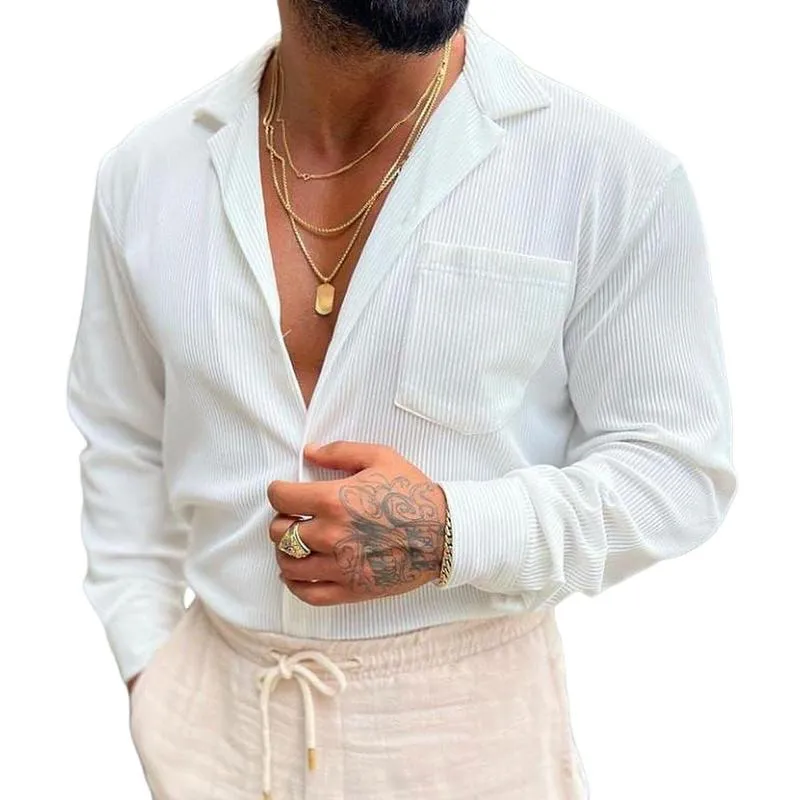 Men's Solid Color Thin Corduroy Lapel Long Sleeve Shirt 91539142Z sold by Manly