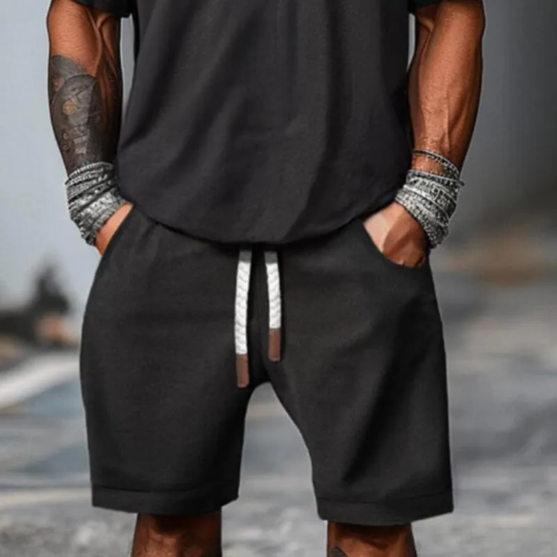 Men's Solid Color Loose V-Neck Short-Sleeved T-Shirt Shorts Set 52587401Y sold by Manly product image thumbnail 3