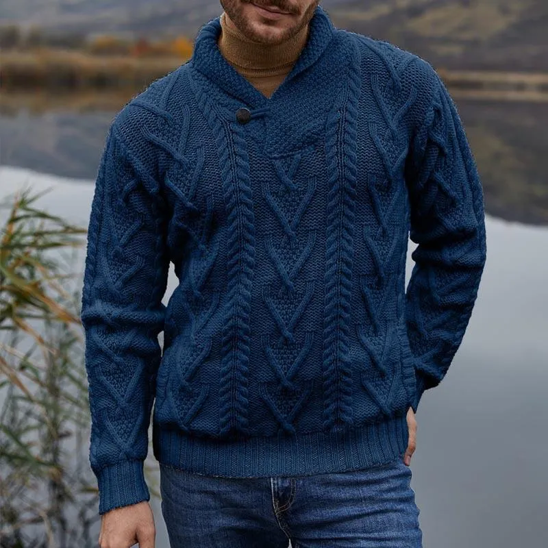 Men's Solid Cable Lapel Long Sleeve Knit Sweater 44839476Z sold by Manly product image thumbnail 4