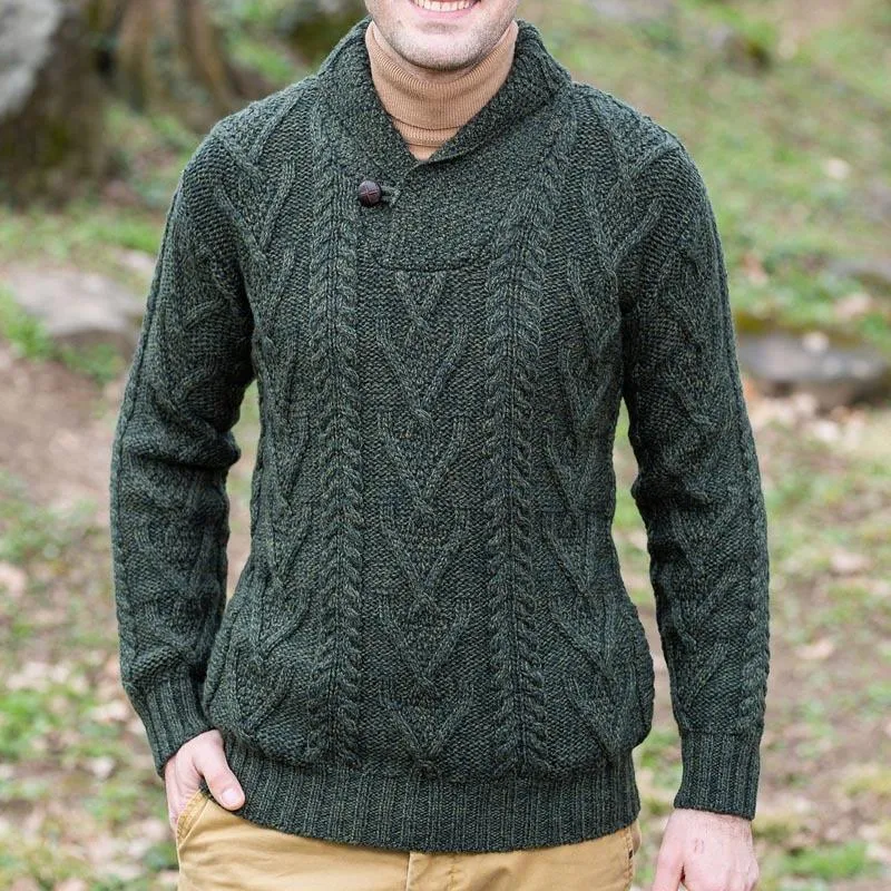 Men's Solid Cable Lapel Long Sleeve Knit Sweater 44839476Z sold by Manly product image thumbnail 3