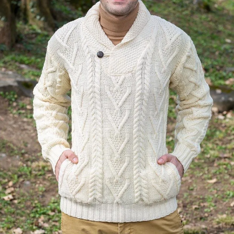 Men's Solid Cable Lapel Long Sleeve Knit Sweater 44839476Z sold by Manly product image thumbnail 2