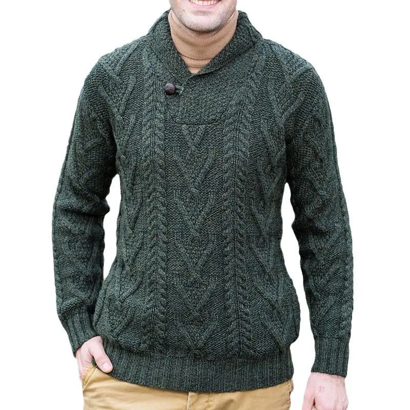 Men's Solid Cable Lapel Long Sleeve Knit Sweater 44839476Z sold by Manly