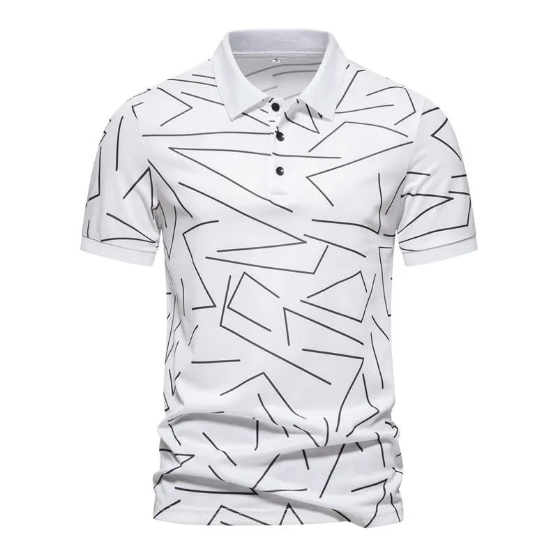 Men's Casual Striped Printed Lapel Short Sleeve Polo Shirt 17977711M sold by Manly