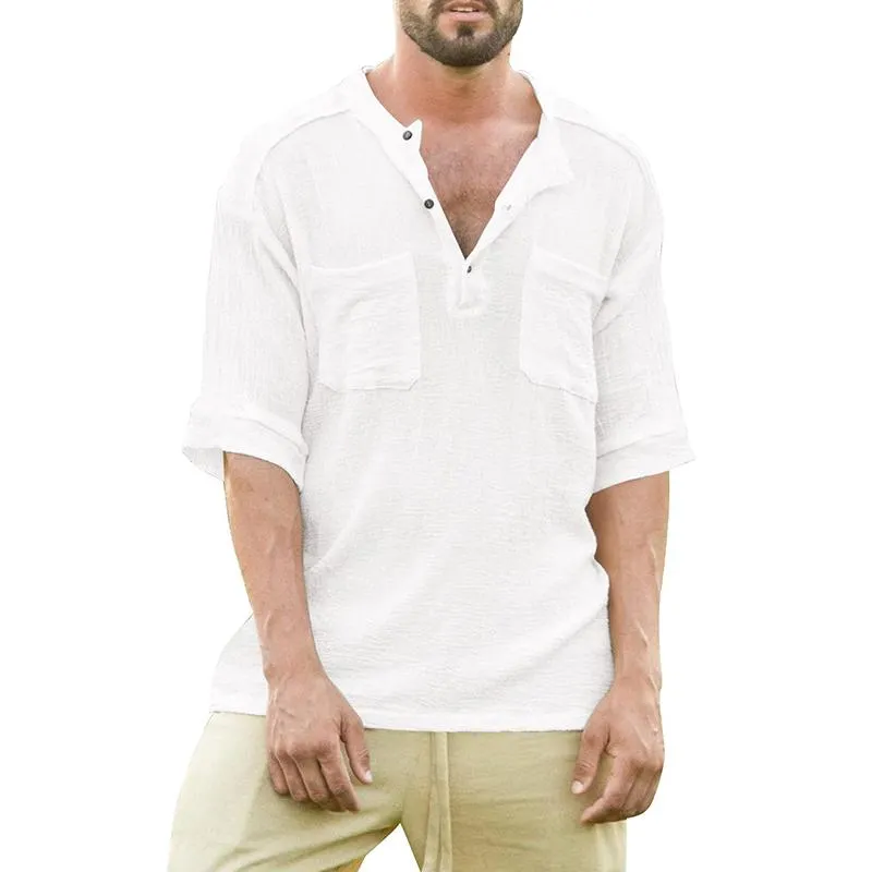 Men's Henley Collar Pockets Short Sleeve Shirt 75777196Z sold by Manly product image thumbnail 5