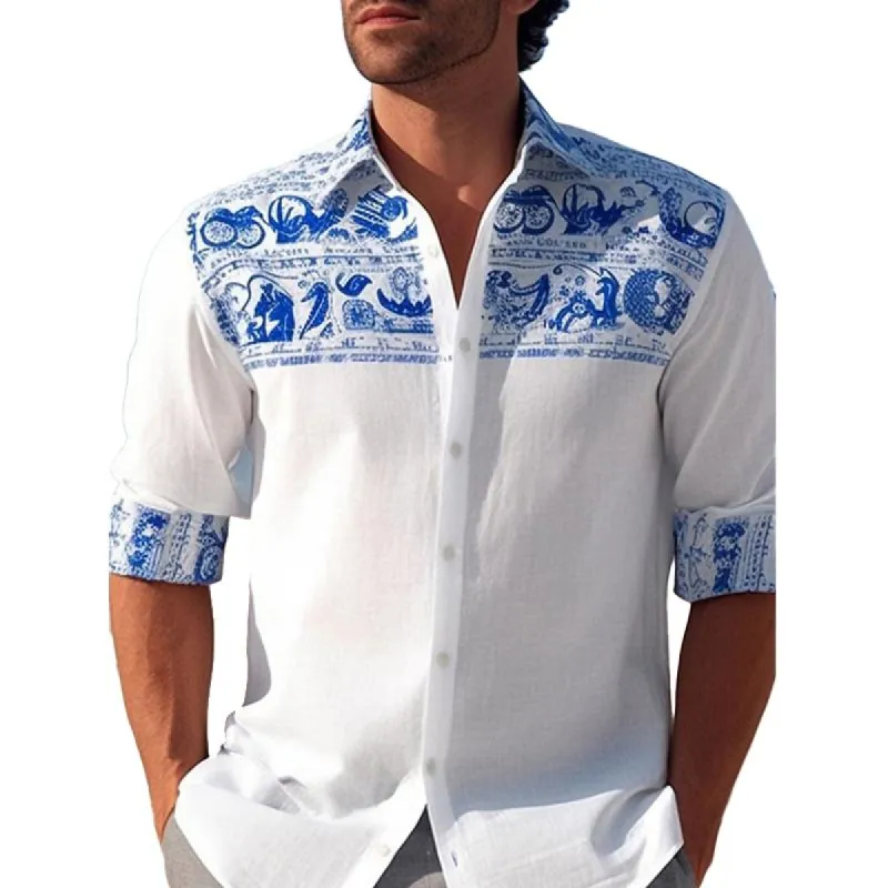 Men's Hawaiian Vintage Print Casual Long Sleeve Shirt 81634555X sold by Manly