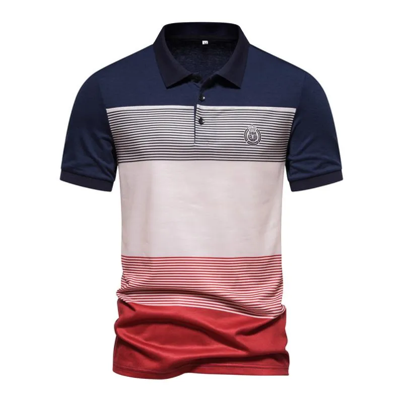 Men's Casual Contrast Color Striped Lapel Short Sleeve Polo Shirt 72963884M sold by Manly