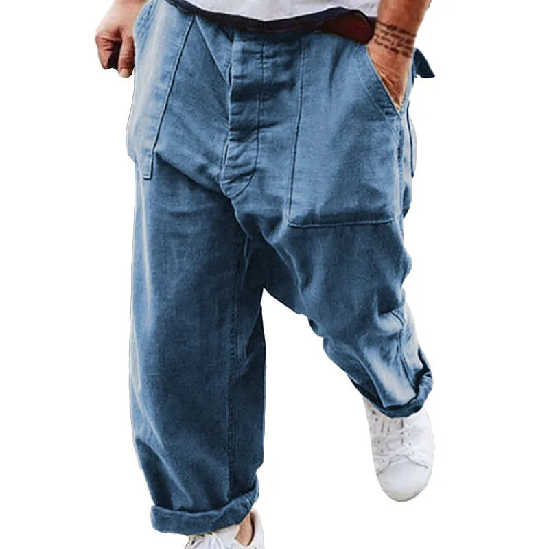 Men's Casual Solid Color Cotton Linen Large Pockets Pants 40216116M sold by Manly product image thumbnail 2