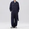 Men's Vintage Loose Belt Multi-Pocket Denim Jumpsuit Coverall 71826101Y sold by Manly