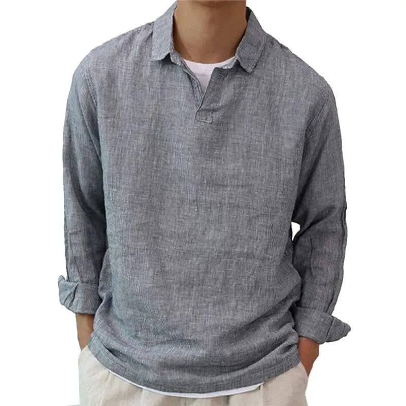 Men's Solid Color Lapel Long Sleeve Loose Pullover Shirt 29035124X sold by Manly