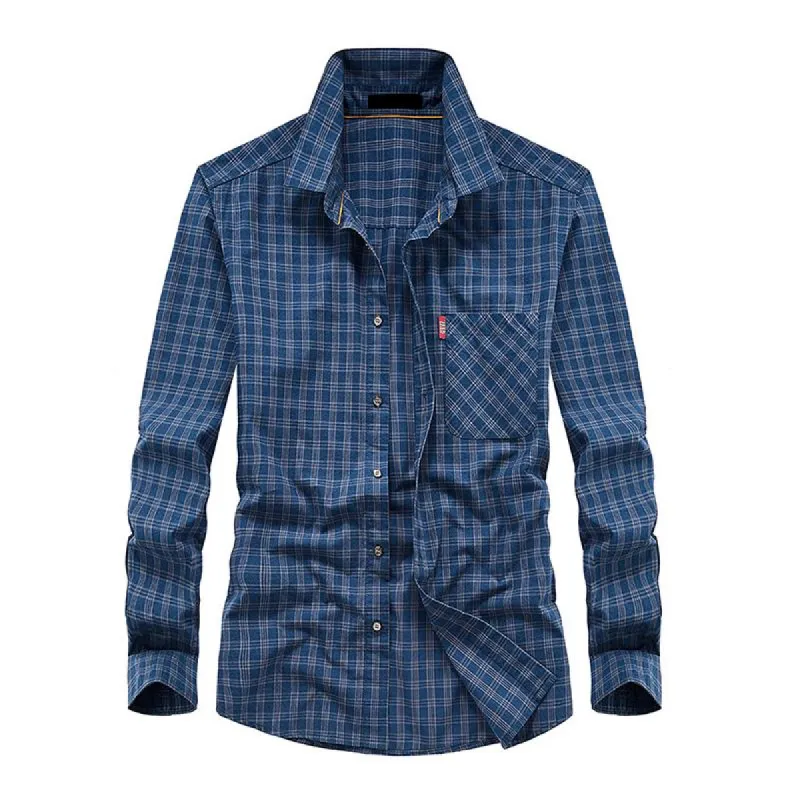 Men's Plaid Lapel Long Sleeve Single Breasted Casual Shirt 87414497Z sold by Manly