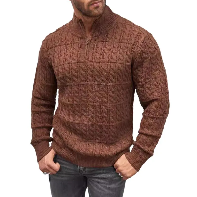 Men's Twisted Half Turtleneck Zipper Solid Color Sweater 40641410X sold by Manly