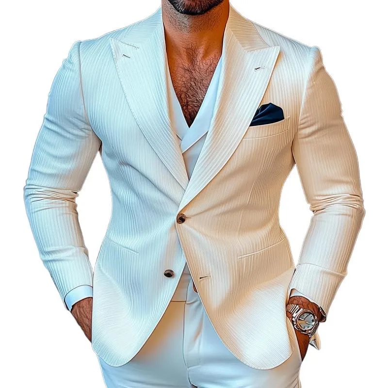 Men's Fashion Solid Color Texture Peaked Lapel Two Buttons Slim Blazer 23050768Z sold by Manly