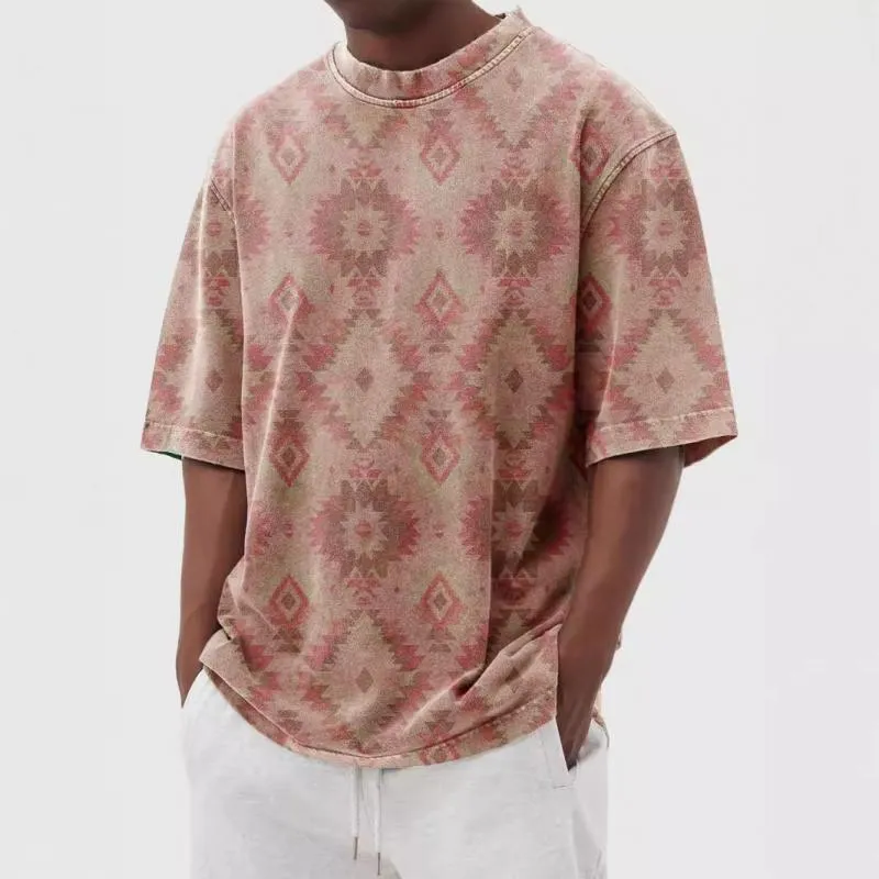 Men's Retro Print Loose Round Neck Short Sleeve T-Shirt 79367114Y sold by Manly product image thumbnail 3