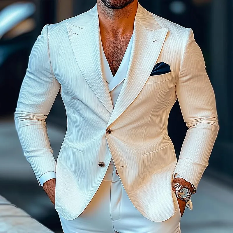 Men's Fashion Solid Color Texture Peaked Lapel Two Buttons Slim Blazer 23050768Z sold by Manly product image thumbnail 2