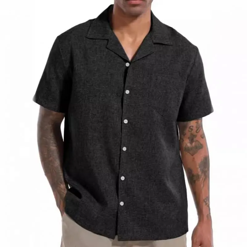 Men's Casual Cotton Linen Blend Lapel Loose Short-sleeved Shirt 49033575M sold by Manly product image thumbnail 2