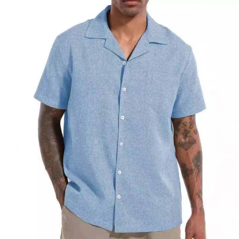 Men's Casual Cotton Linen Blend Lapel Loose Short-sleeved Shirt 49033575M sold by Manly product image thumbnail 4