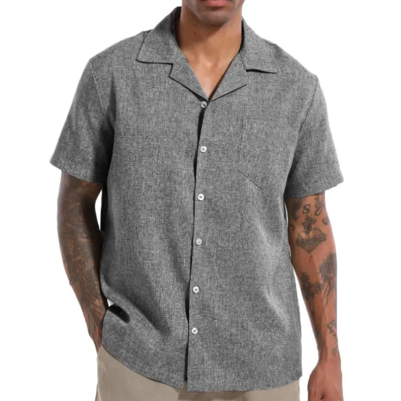 Men's Casual Cotton Linen Blend Lapel Loose Short-sleeved Shirt 49033575M sold by Manly