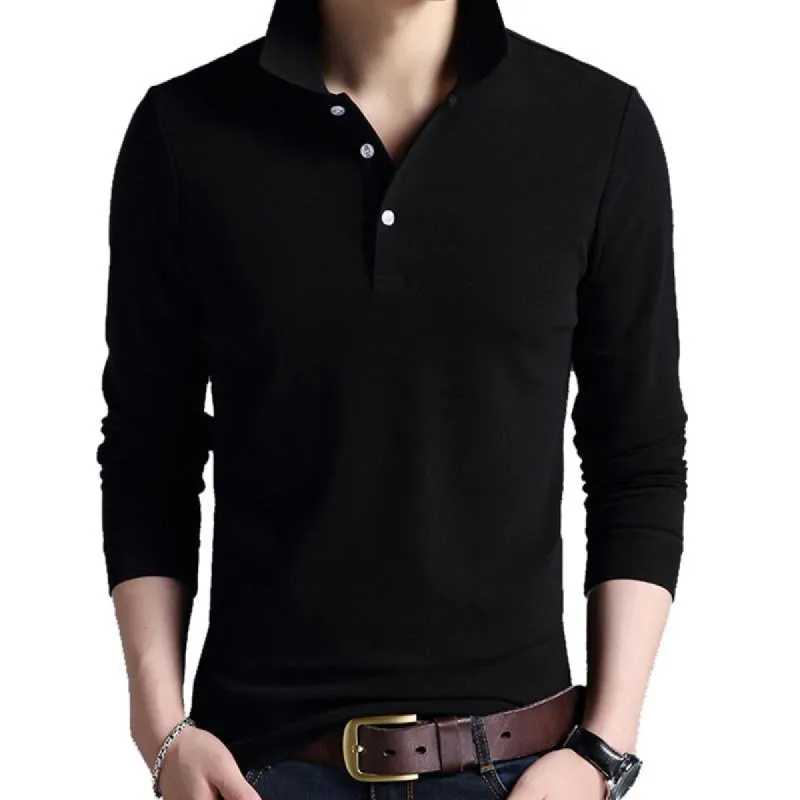 Men's Casual Solid Color Cotton Lapel Long Sleeve Polo Shirt 75523188M sold by Manly