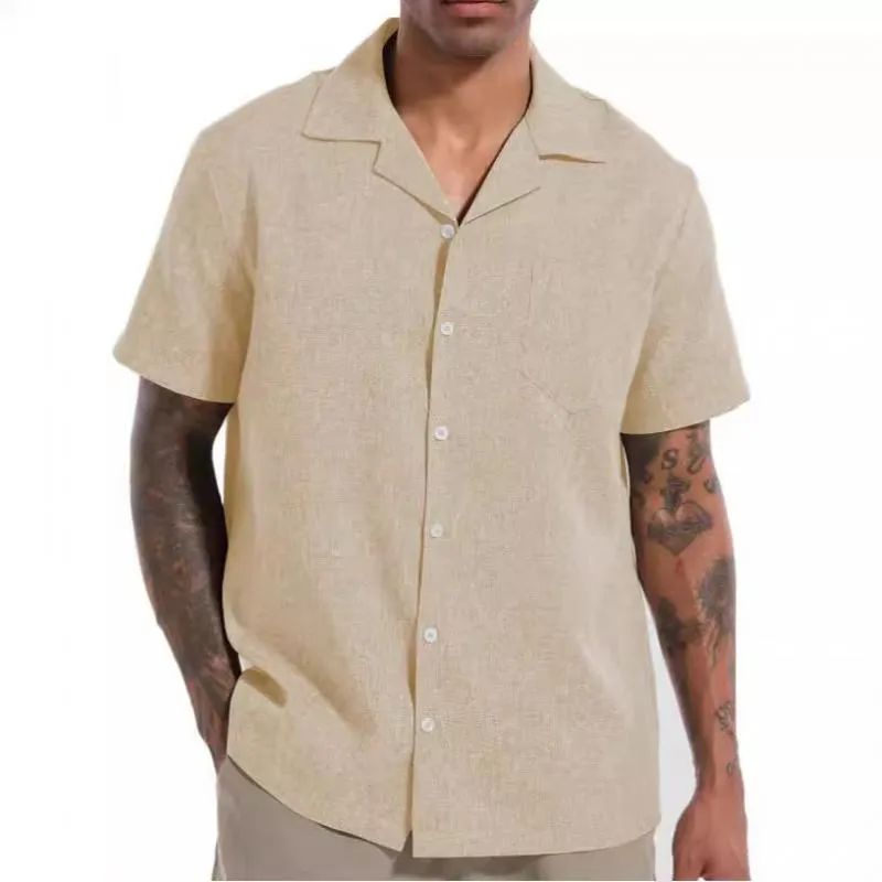 Men's Casual Cotton Linen Blend Lapel Loose Short-sleeved Shirt 49033575M sold by Manly product image thumbnail 5