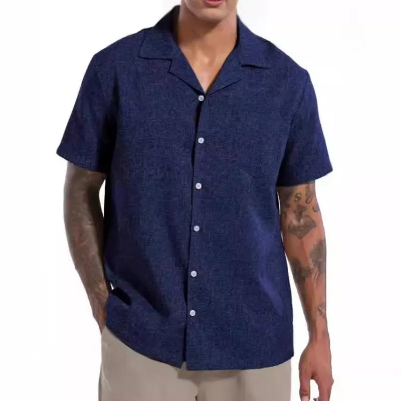 Men's Casual Cotton Linen Blend Lapel Loose Short-sleeved Shirt 49033575M sold by Manly product image thumbnail 3