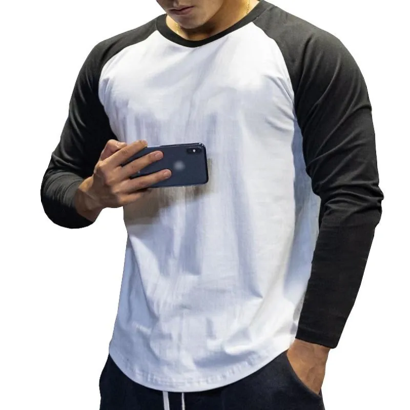 Men's Casual Round Neck Color Block Long Sleeve T-Shirt 36721078M sold by Manly