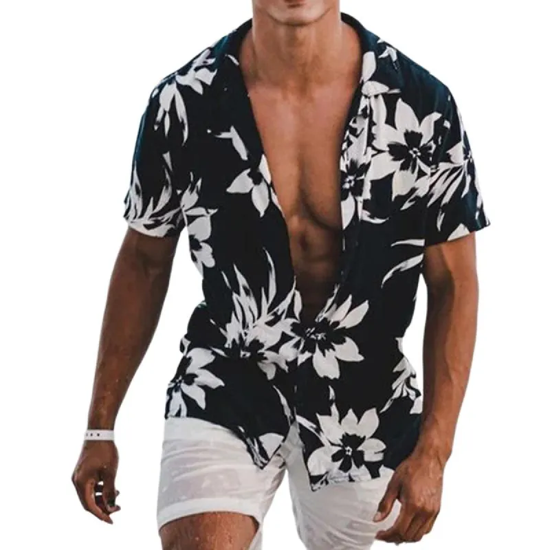 Men's Floral Print Lapel Beach Short Sleeve Shirt 15975342Y sold by Manly