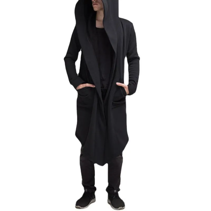 Men's Casual Solid Color Mid-Length Loose Long Sleeve Hooded Cardigan 08529757Z sold by Manly