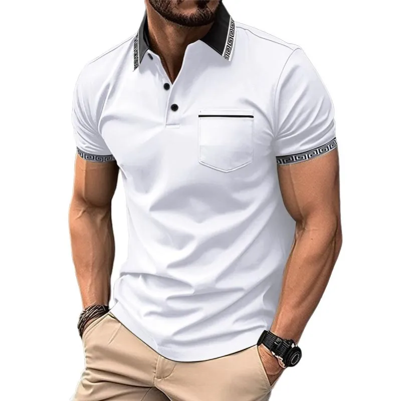 Men's Color Block Button Chest Pocket Short Sleeve Polo Shirt 38461978Y sold by Manly
