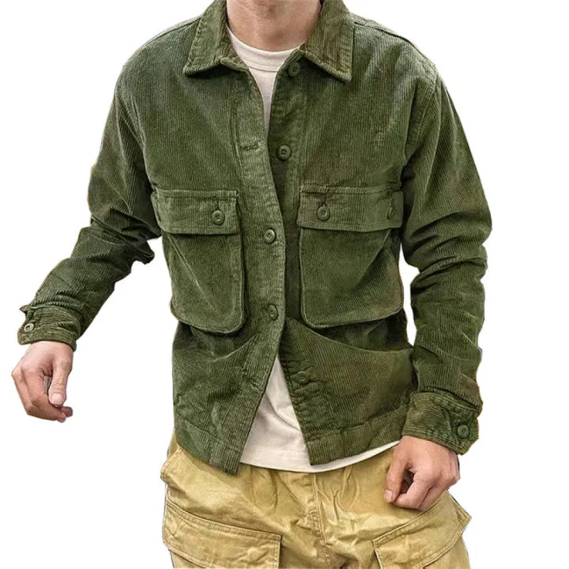 Men's Vintage Corduroy Cargo Solid Color Shirt Jacket 70743082X sold by Manly