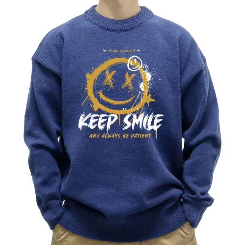 Men's Casual Smiley Print Round Neck Long Sleeve Pullover Sweater 28866910M sold by Manly