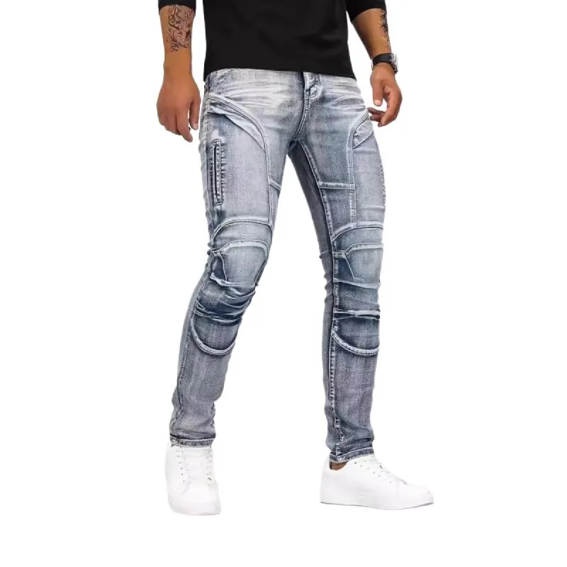 Men's Fashion Distressed Patchwork Skinny Bike Jeans 51944242Z sold by Manly