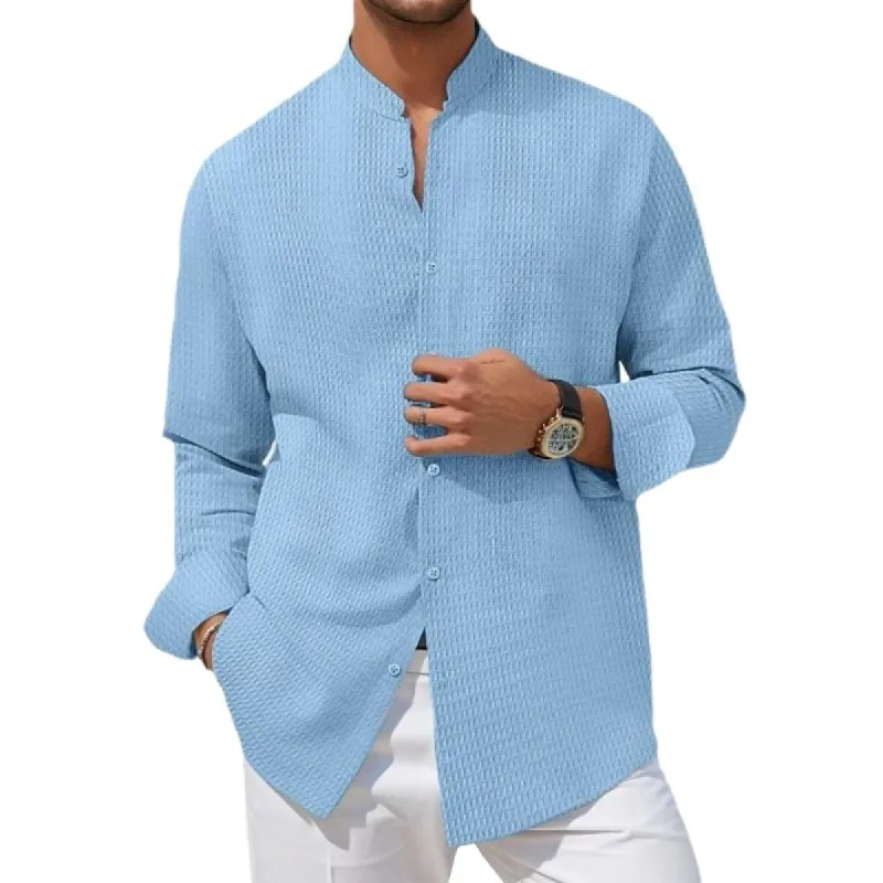 Men's Casual Waffle Collar Slim Fit Long Sleeve Shirt 67695066M sold by Manly