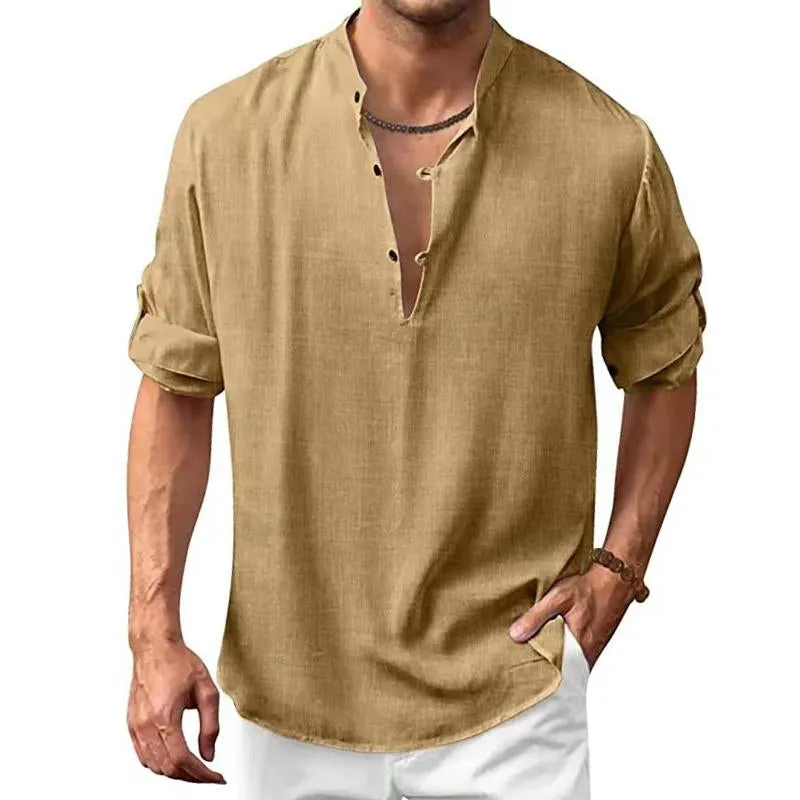Men's Casual Solid Color Stand Collar Button Long Sleeve Shirt 97174588M sold by Manly product image thumbnail 5