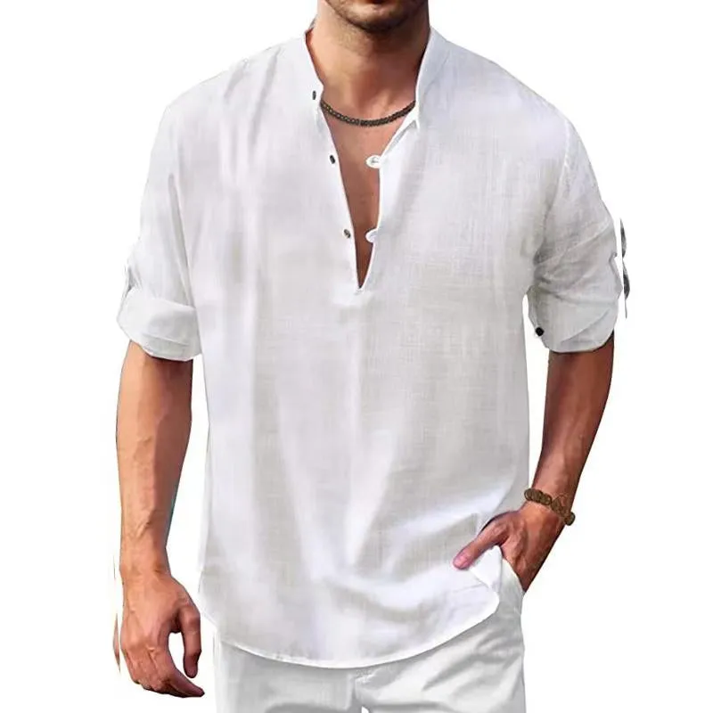 Men's Casual Solid Color Stand Collar Button Long Sleeve Shirt 97174588M sold by Manly product image thumbnail 4