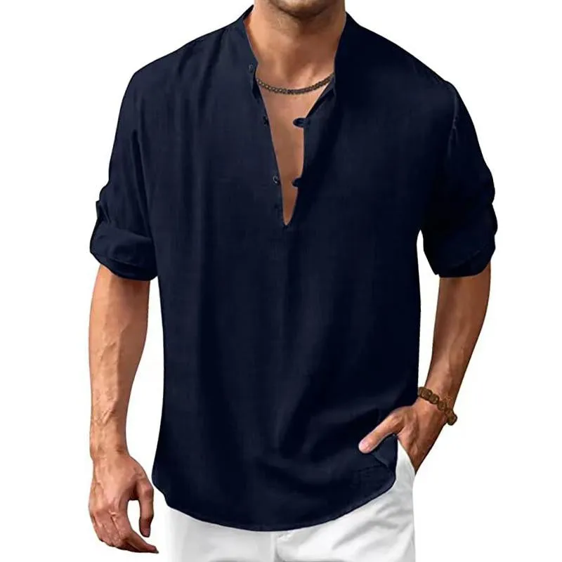Men's Casual Solid Color Stand Collar Button Long Sleeve Shirt 97174588M sold by Manly product image thumbnail 3