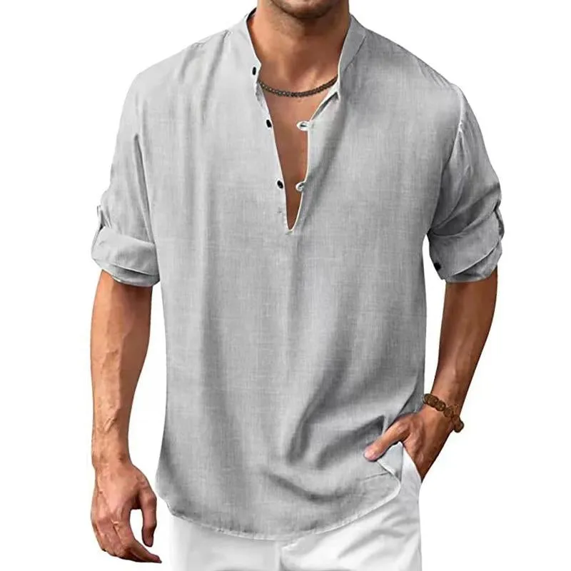 Men's Casual Solid Color Stand Collar Button Long Sleeve Shirt 97174588M sold by Manly product image thumbnail 2