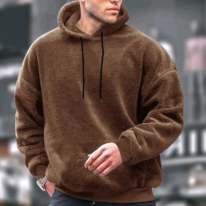 Men's Solid Plush Loose Long Sleeve Casual Hoodie 70730272Z sold by Manly product image thumbnail 4