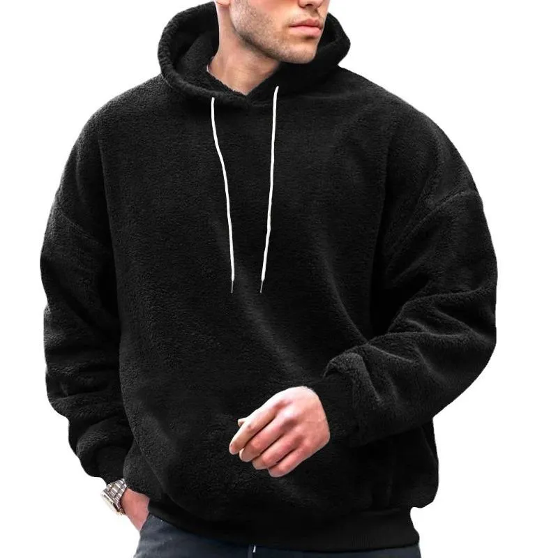 Men's Solid Plush Loose Long Sleeve Casual Hoodie 70730272Z sold by Manly