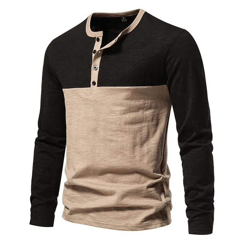 Men's Color Block Henley Collar Long Sleeve T-shirt 18586802Z sold by Manly product image thumbnail 4