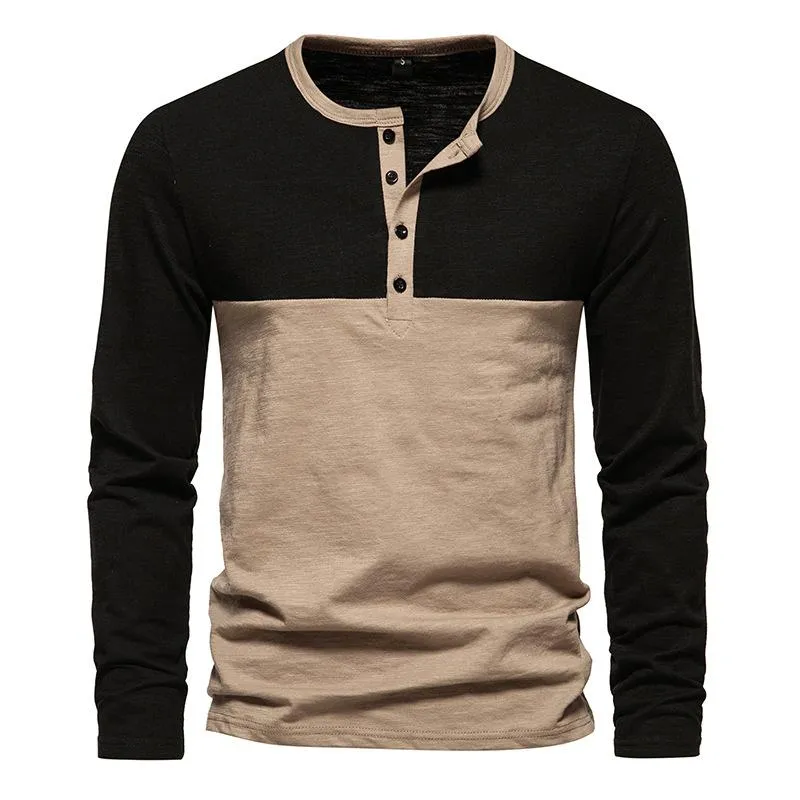 Men's Color Block Henley Collar Long Sleeve T-shirt 18586802Z sold by Manly product image thumbnail 3