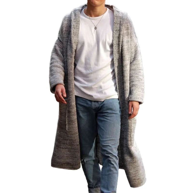 Men's Casual Solid Color Loose Long Hooded Knitted Cardigan 83442735M sold by Manly
