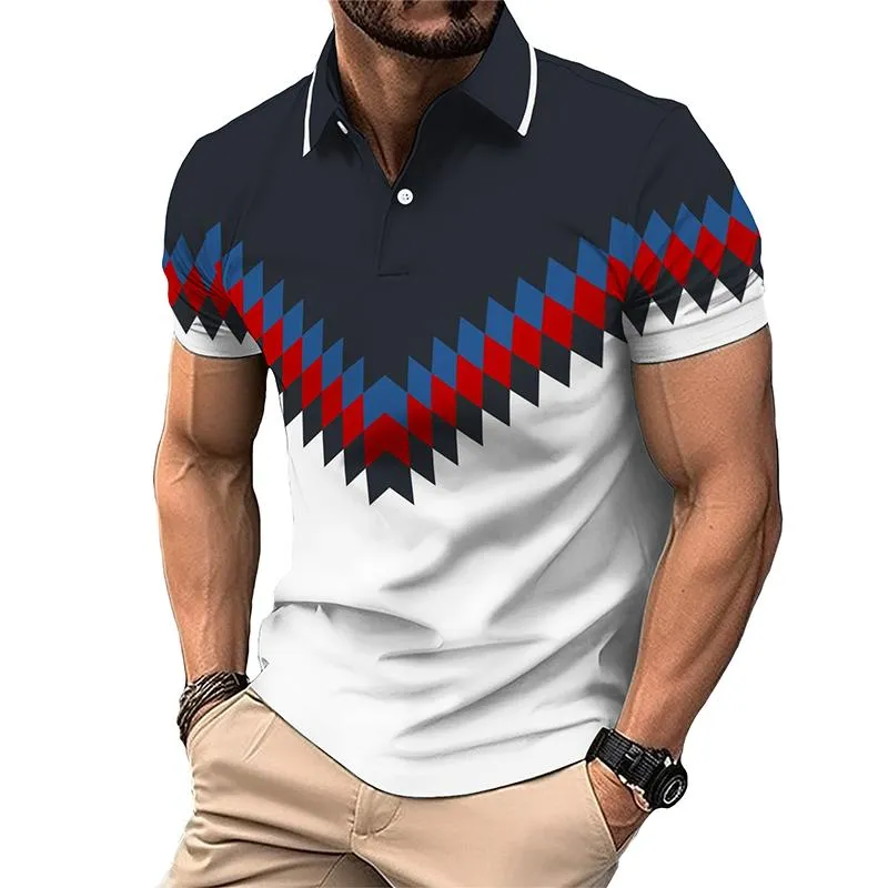 Men's Casual Patchwork Lapel Polo Shirt 86361725TO sold by Manly