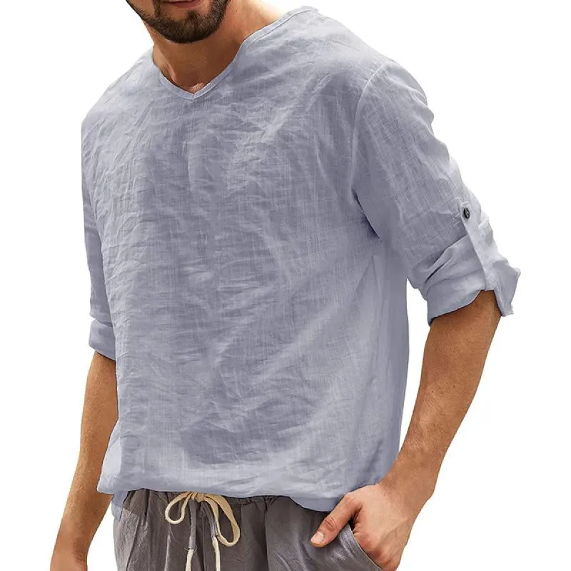 Men's Casual Solid Color V-Neck Long Sleeve Shirt 88767277M sold by Manly