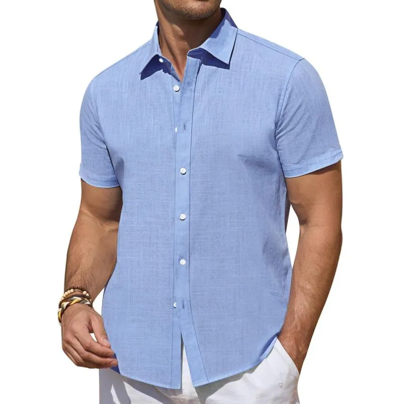 Men's Solid Color Lapel Short Sleeve Shirt 68510853Y sold by Manly